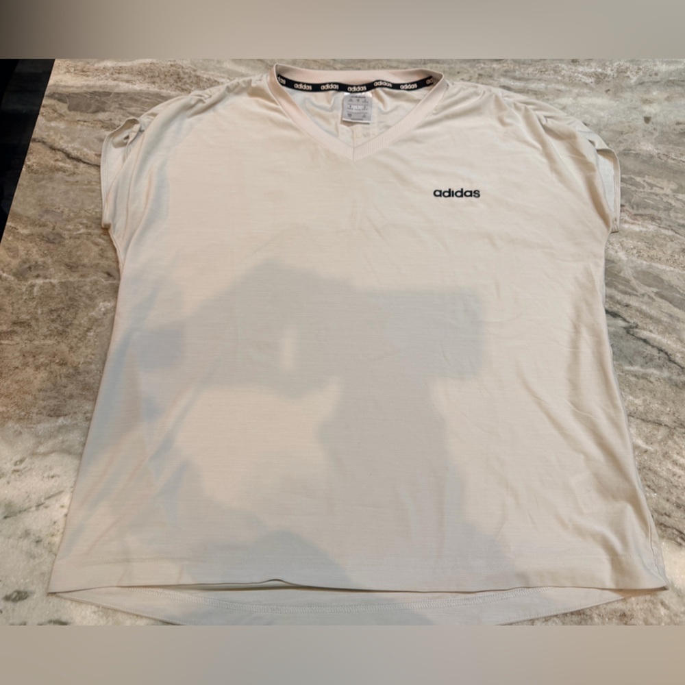 Adidas Cream Ivory Cropped Top Logo Waistband Athletic Sporty Size M